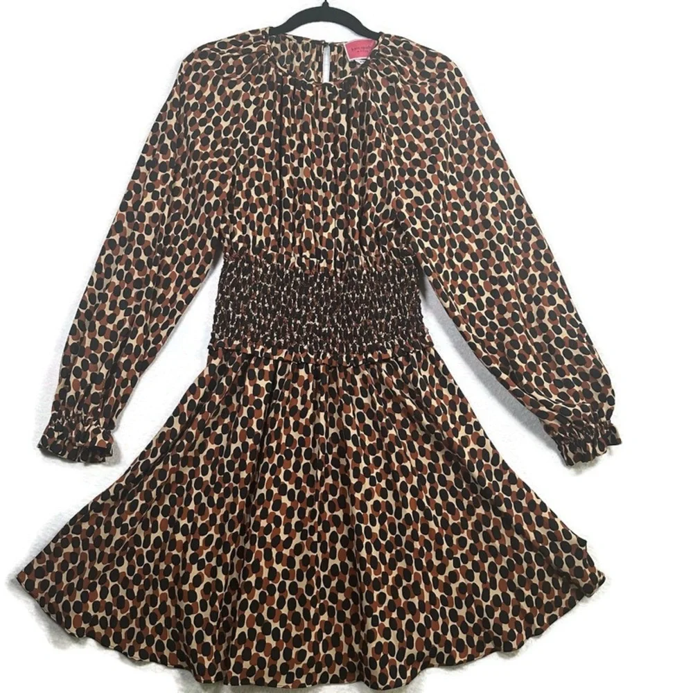 Kate Spade Dotty Spin Leopard Dress J219 Womens Medium Smocked Waist Fit‎ Flare